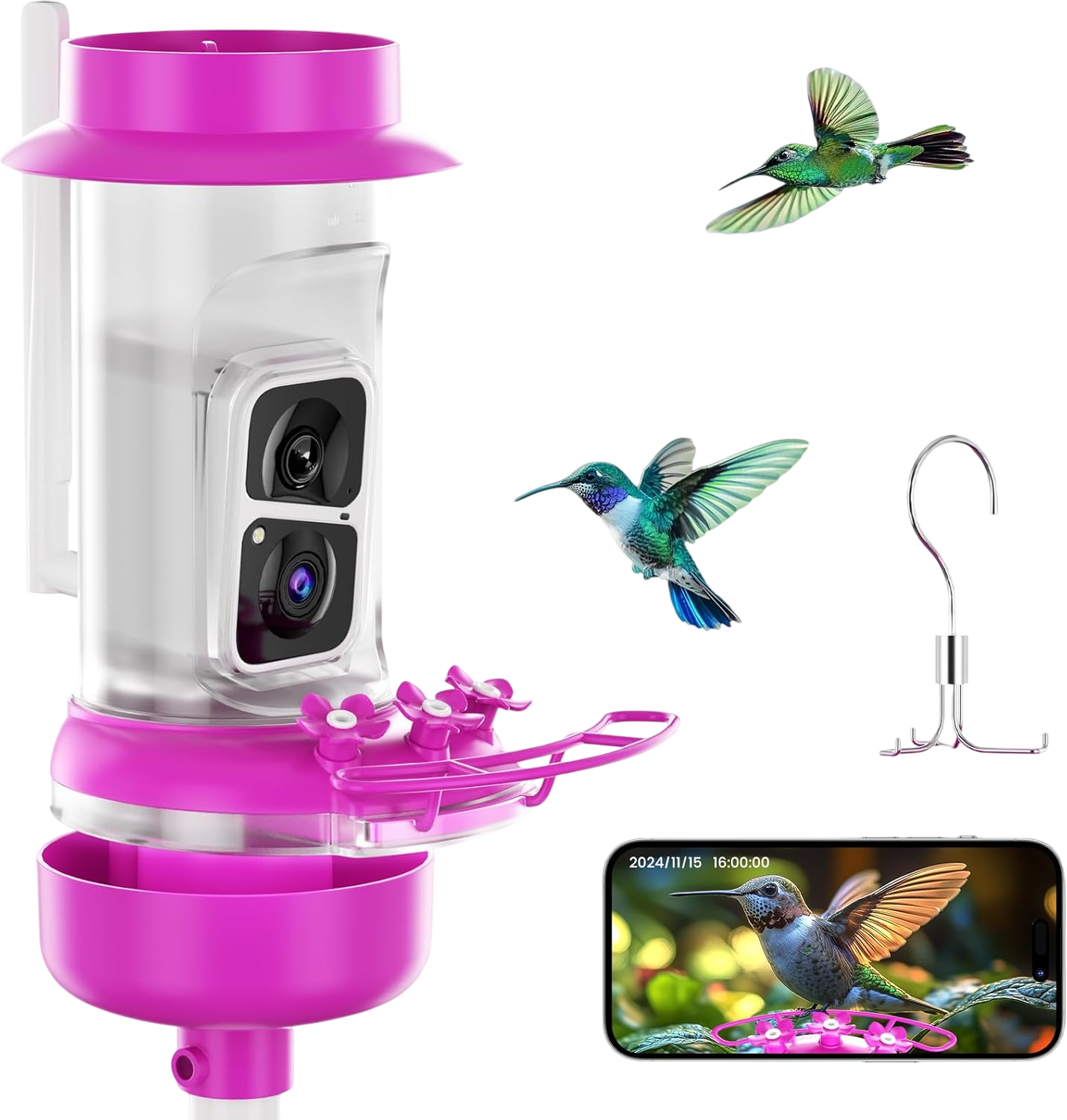 Hummingbird Feeder with Camera, 16 oz Pink